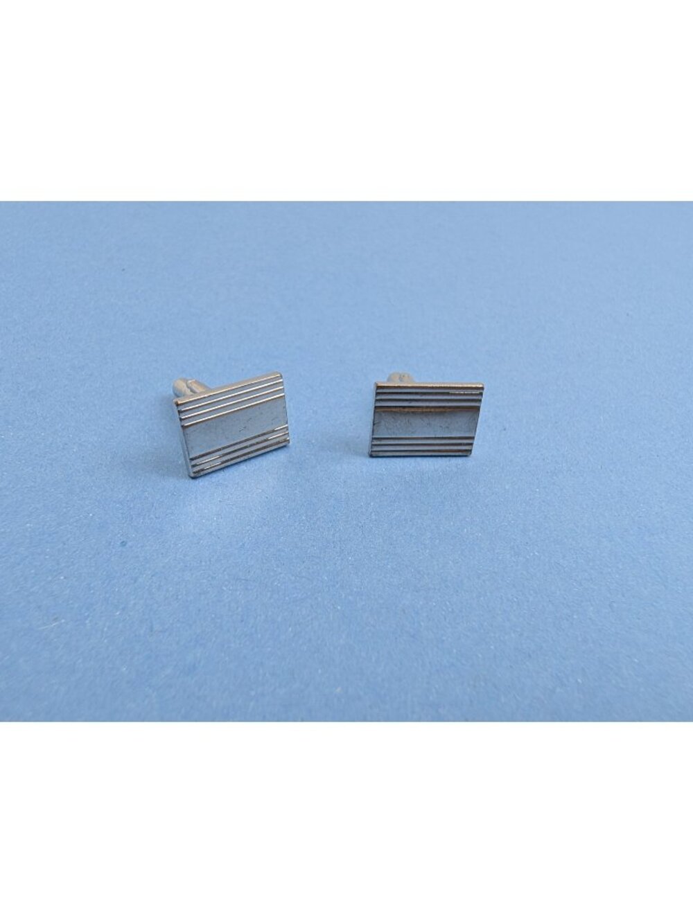 Vintage Art Deco Rectangle Geometric Striped Silver Tone Cuff Links
